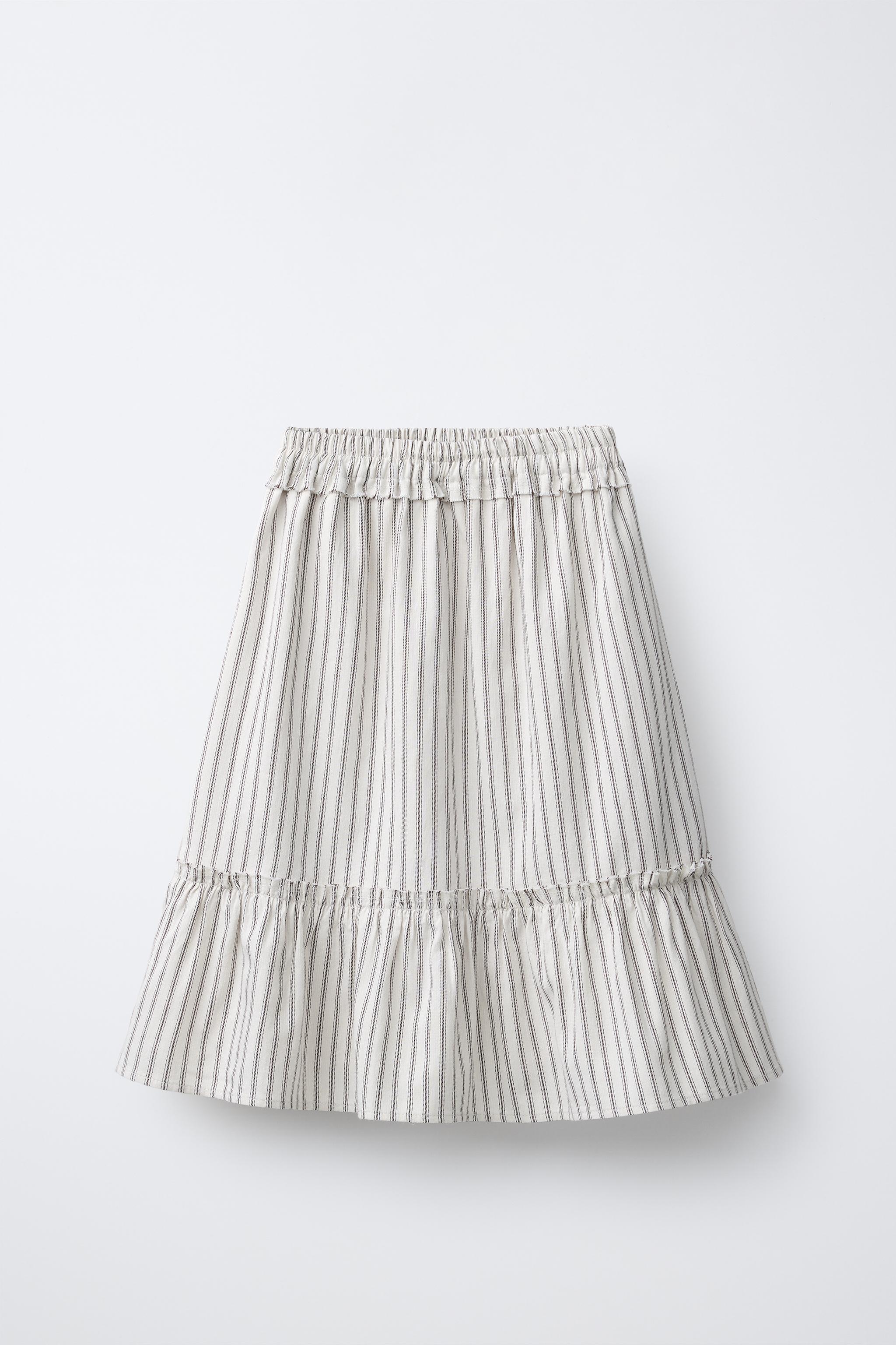 STRIPED TIERED MIDI SKIRT